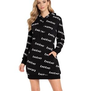 Bebe Black Logo Hoodie Dress